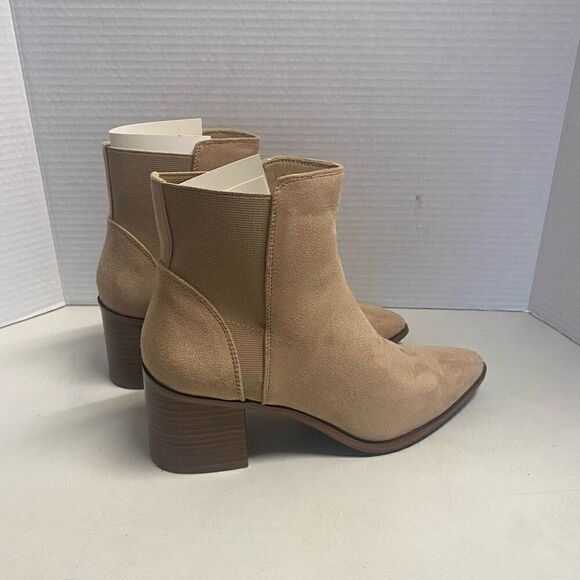 ZBY Women’s Tan Beige Ankle Boots Side Gore Size 7 Block Heels See Description - Picture 9 of 12